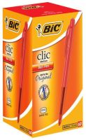 6001539-175072 Bic Clic Red Medium Ballpoint Pen with Retractable Side Push Button - Box of 60