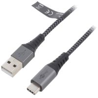 49297 Goobay USB-C to USB Type-A textile cable with Metal plugs - Space Grey / Silver - 2m