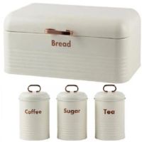 Totally 4 Piece Retro Breadbin And Canister Tin Set Combo