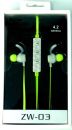 ZW-03-GRN Unique ZW-03 Green Wireless Bluetooth Earphones